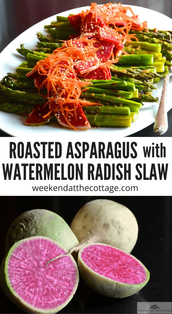 Roasted Asparagus with Watermelon Radish Slaw