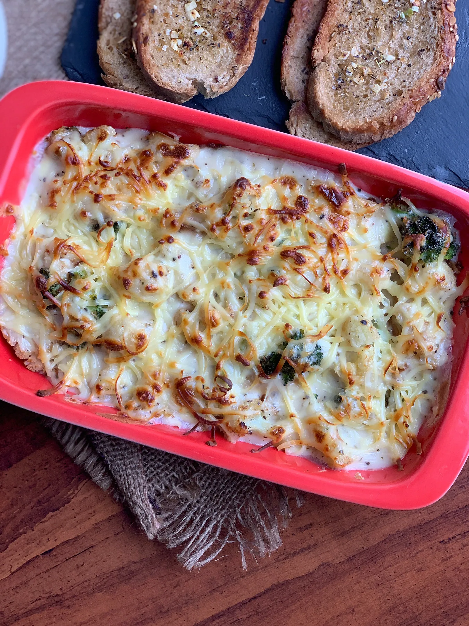 Roasted Broccoli Cauliflower Parmesan Gratin