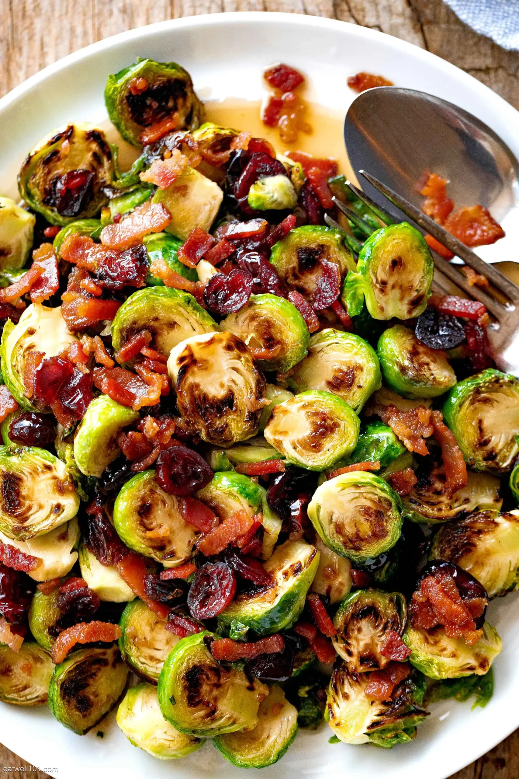Roasted Brussel Sprouts with Cranberries and Bacon