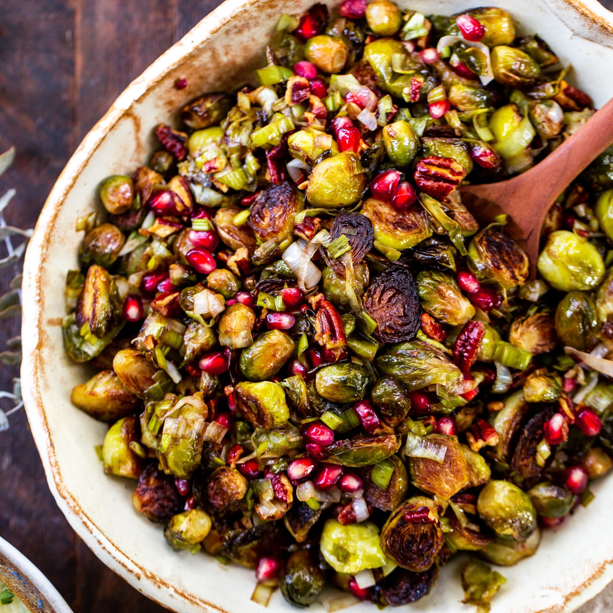 Roasted Brussels Sprouts with Pomegranate Pecans