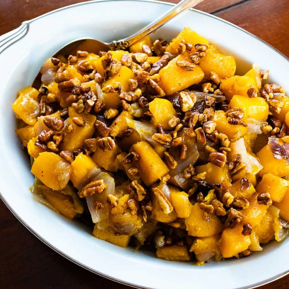 Roasted Butternut Squash with Candied Pecans and Ricotta