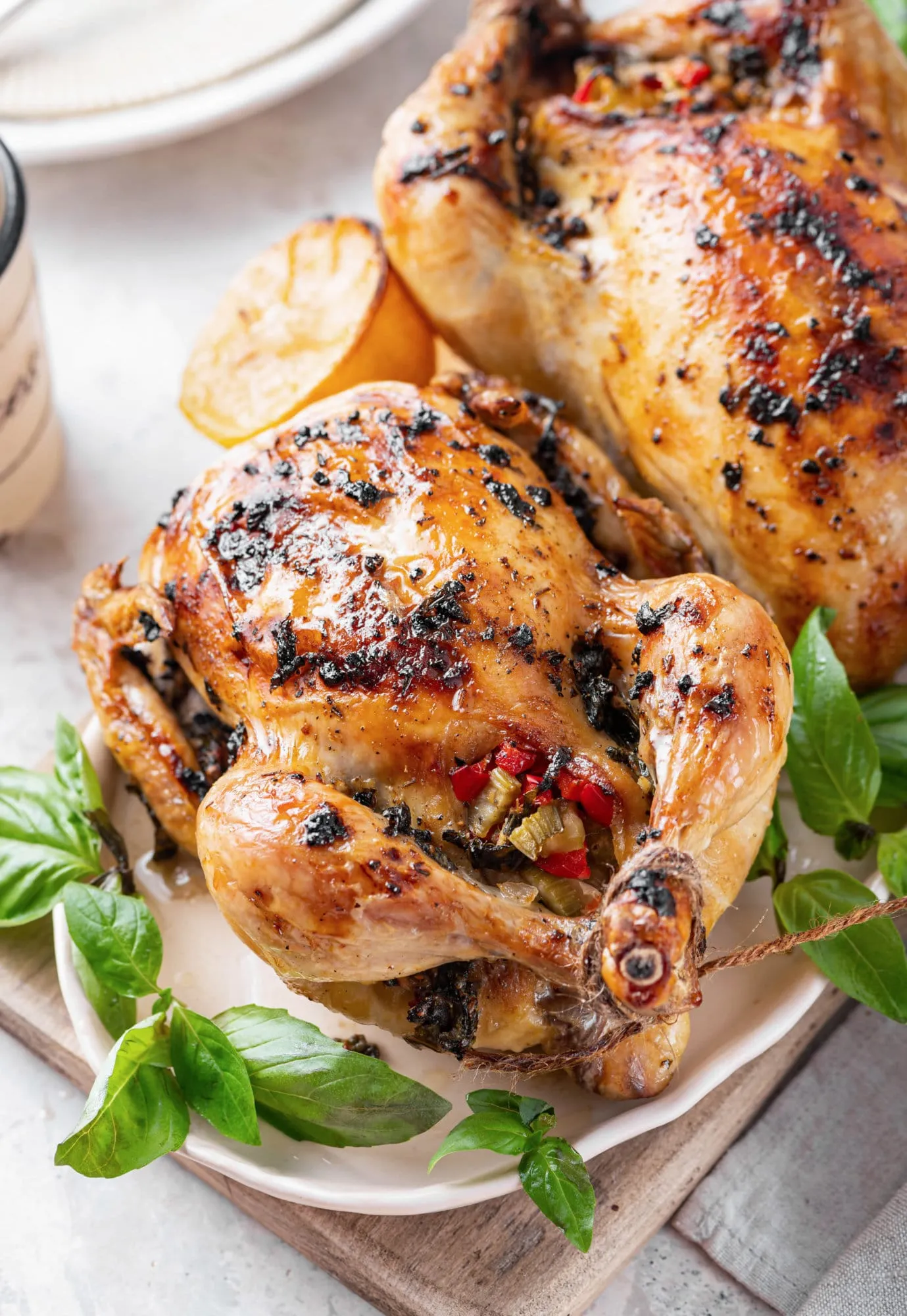 Roasted Cornish Hens with Shiitake Basil Stuffing