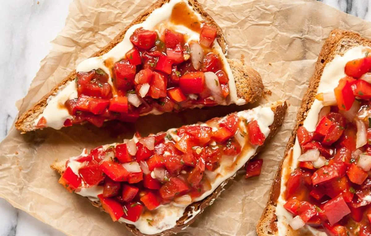 Roasted Garlic Red Pepper Bruschetta