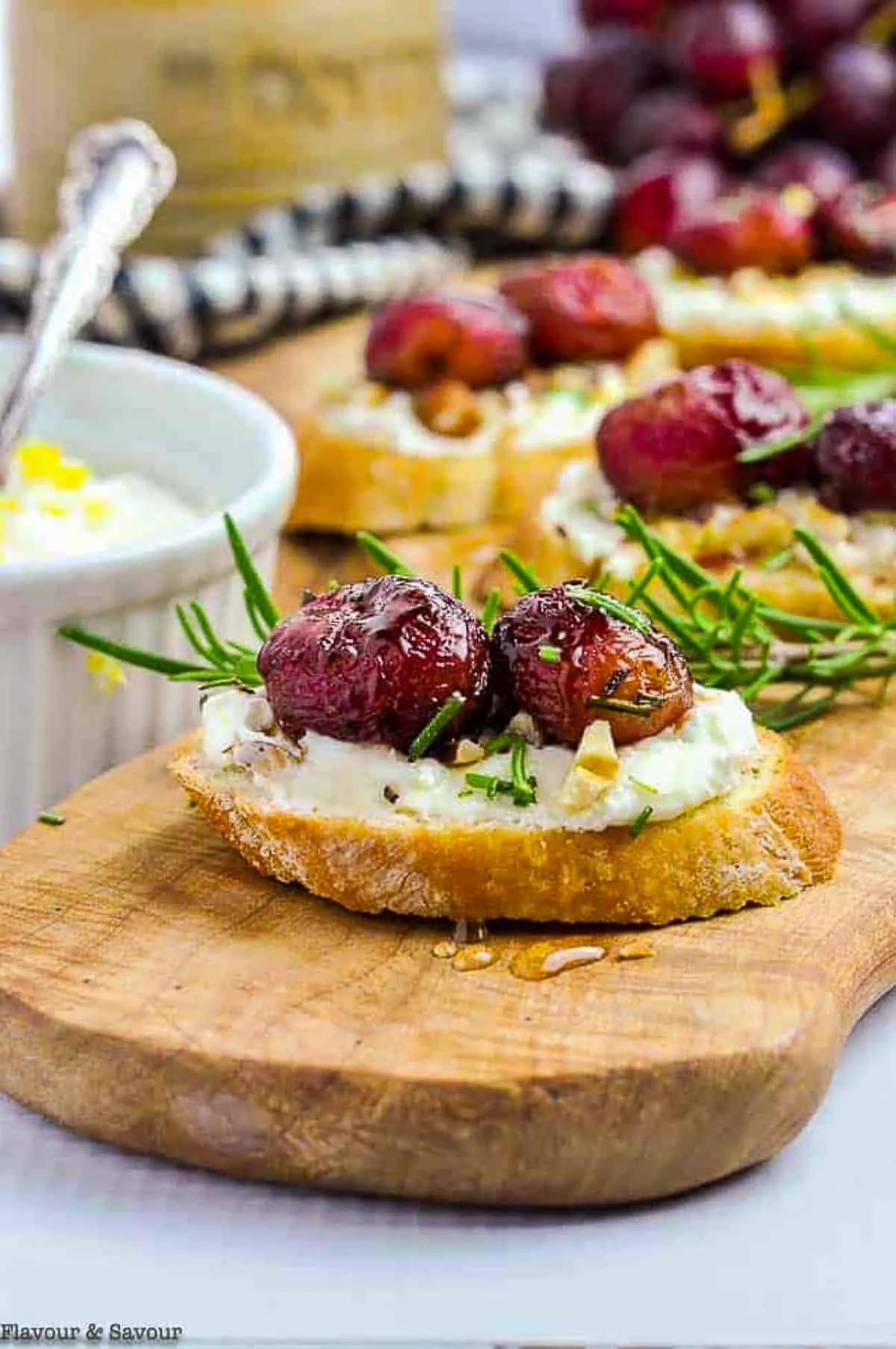 Roasted Grape and Honey Goat Cheese Crostini