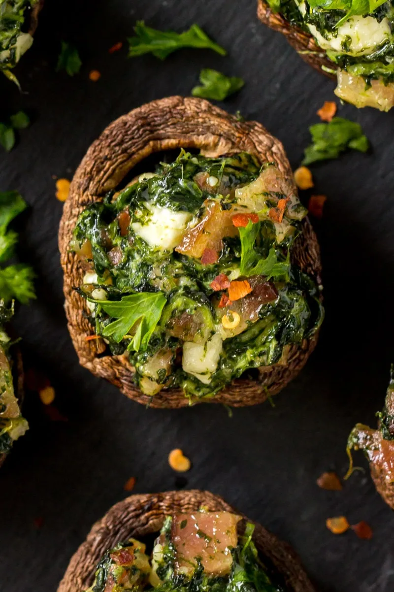 Roasted Mushrooms Stuffed with Feta, Spinach, and Bacon