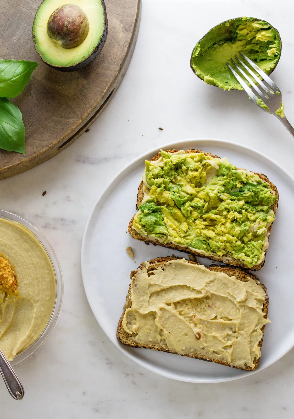 Roasted Red Pepper Hummus Avocado Feta Sandwich
