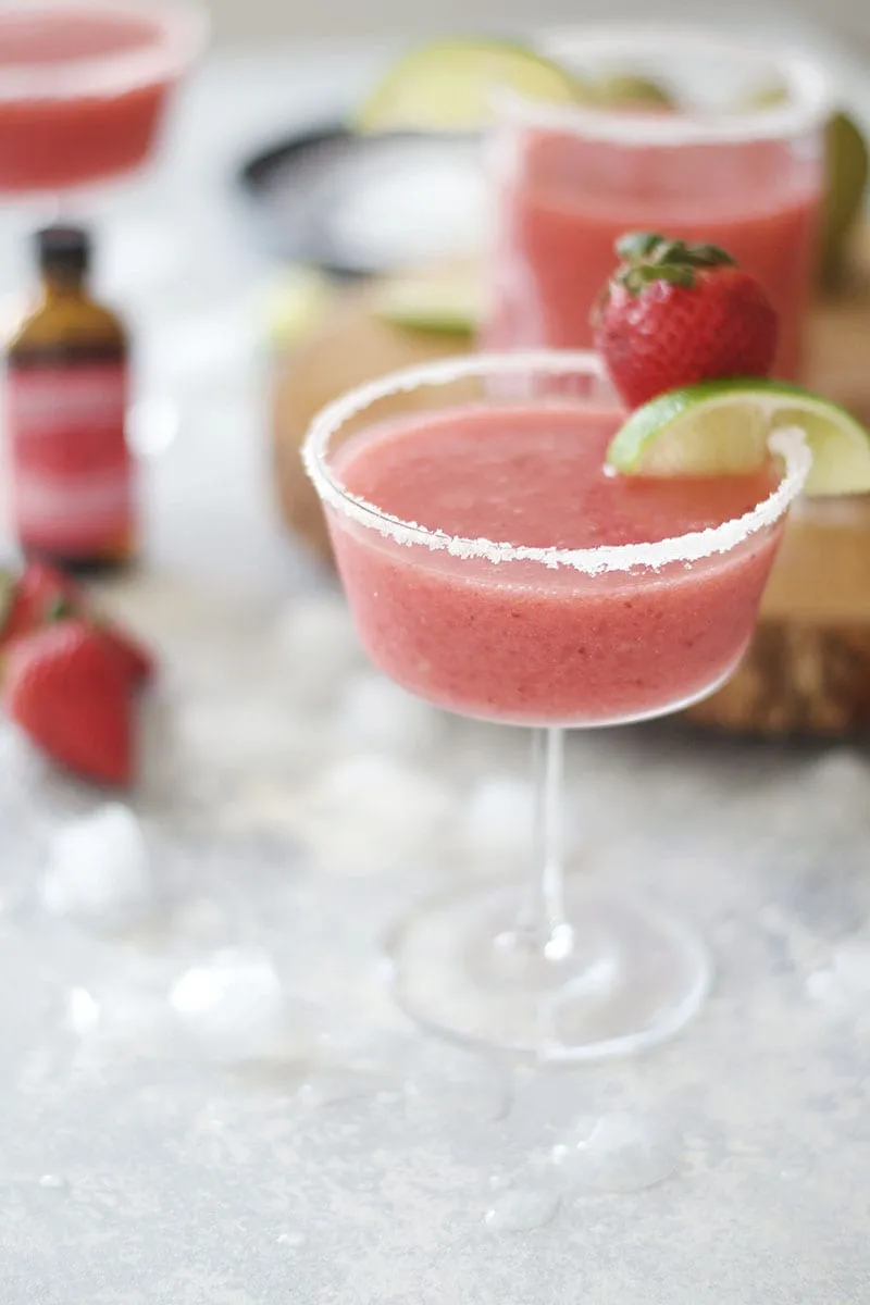 Roasted Strawberry Rhubarb Rose Water Margaritas