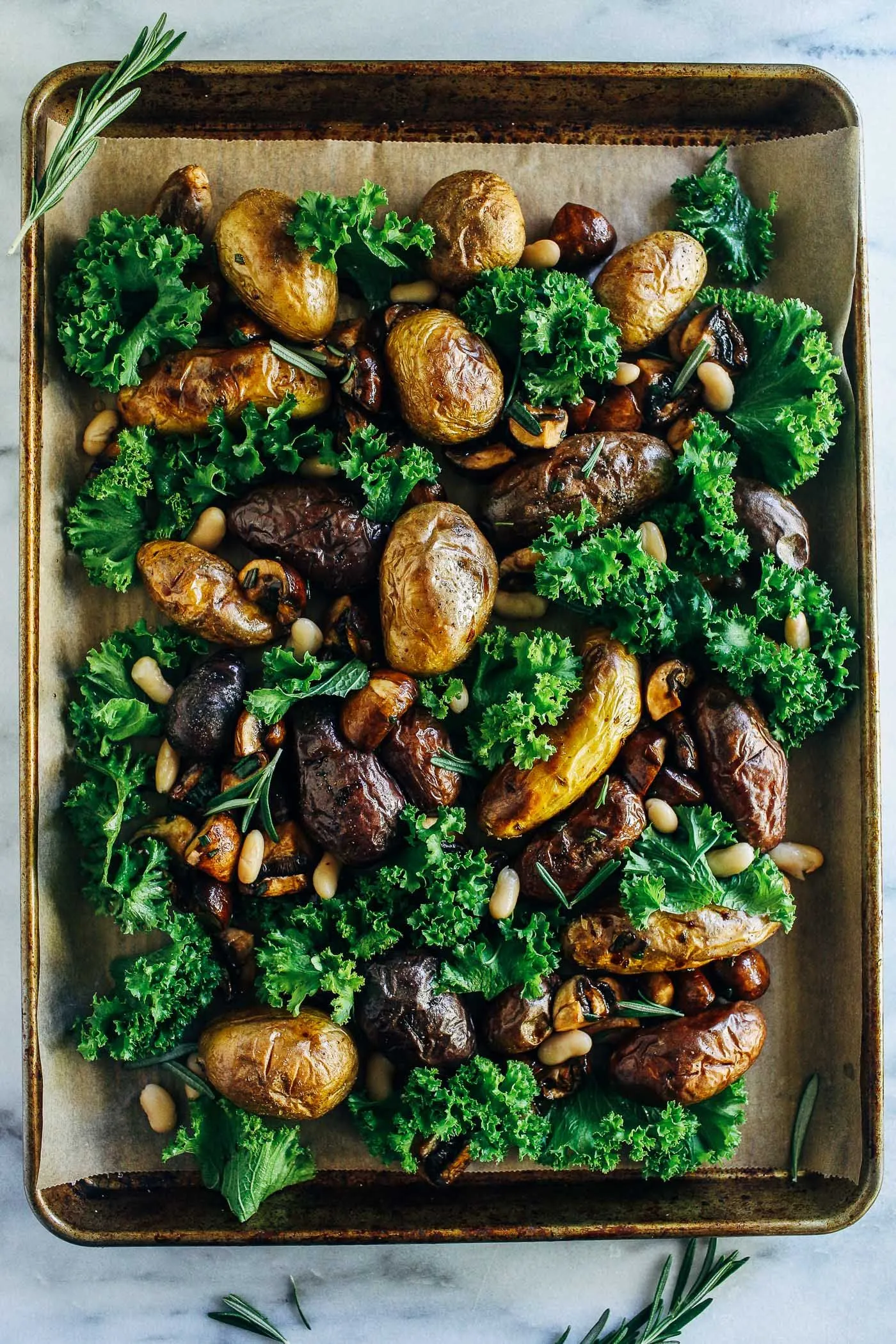 Rosemary Roasted Potato Mushroom and Lentil Kale Salad
