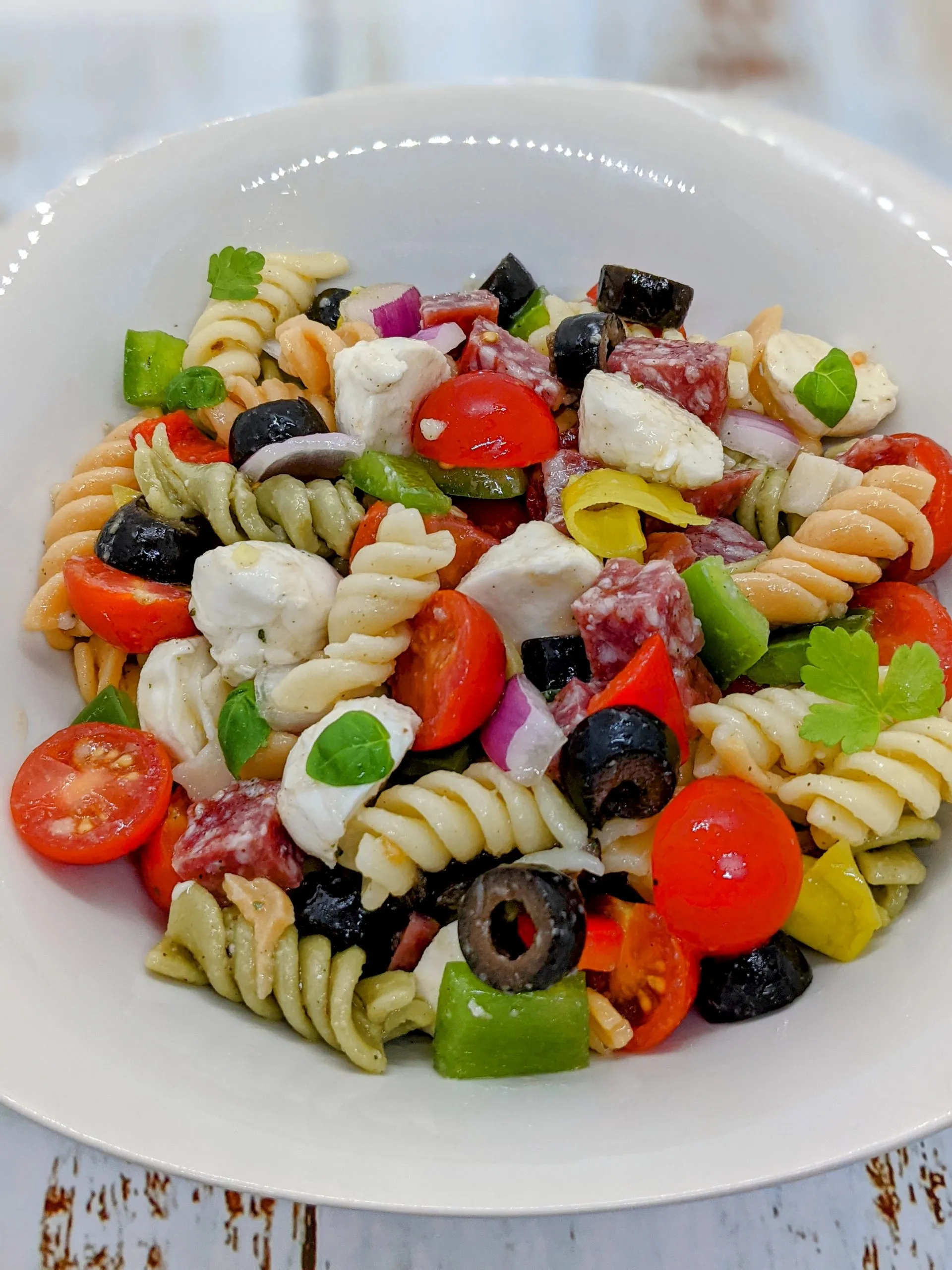 Rotini Pasta Salad with Mozzarella and Tomatoes