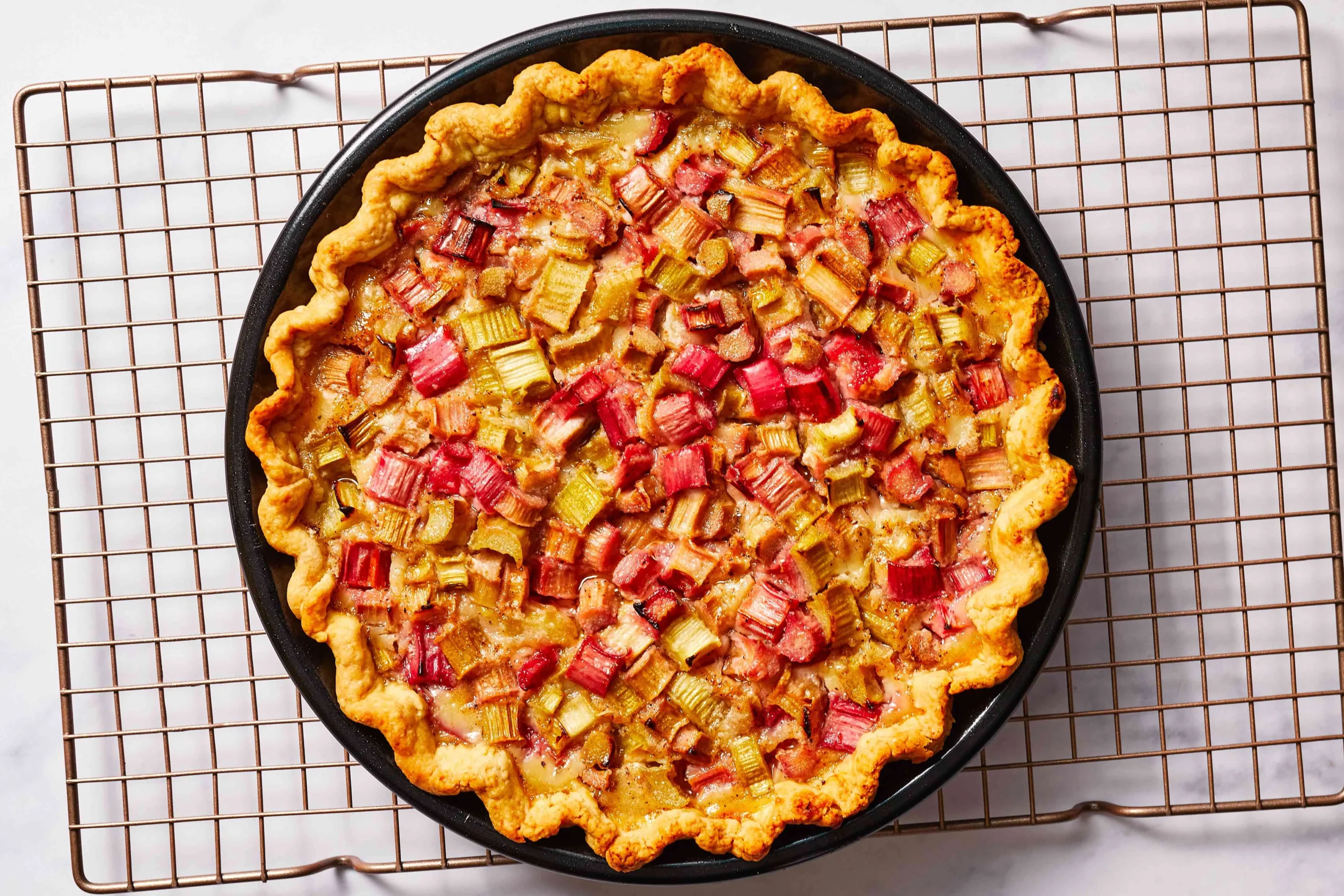 Rustic Rhubarb Custard Pies with a Walnut Crust