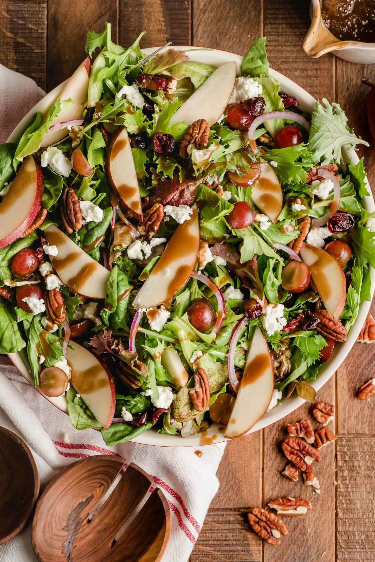 Salad with Goat Cheese, Pears, Candied Pecans, and Maple Balsamic Dressing