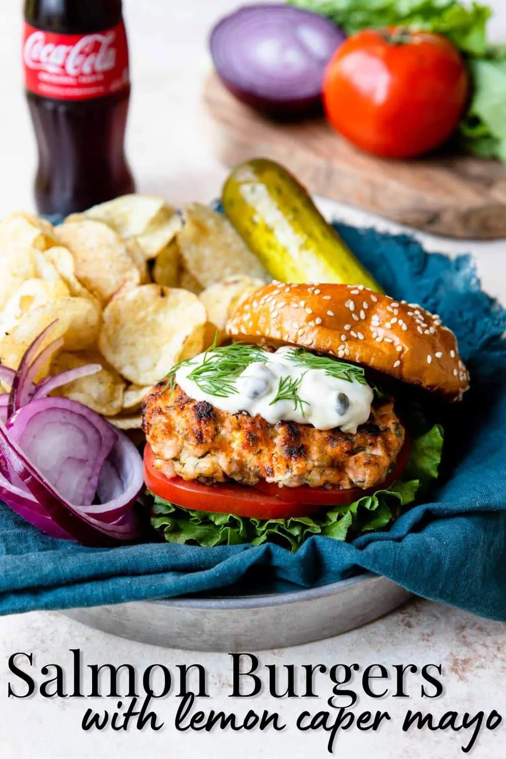 Salmon Burgers with Lemon Caper Wine Sauce