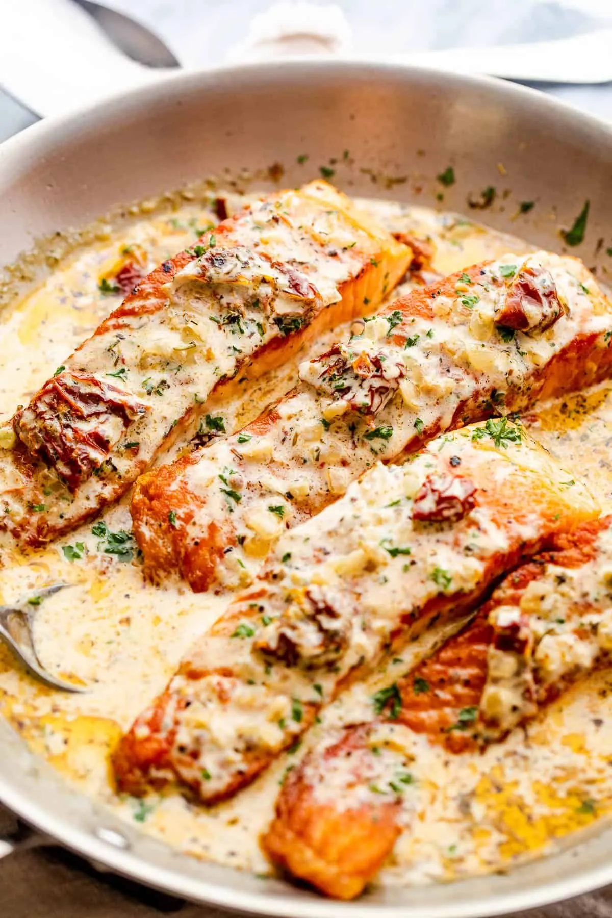 Salmon Skillet with Sun Dried Tomato Cream Sauce