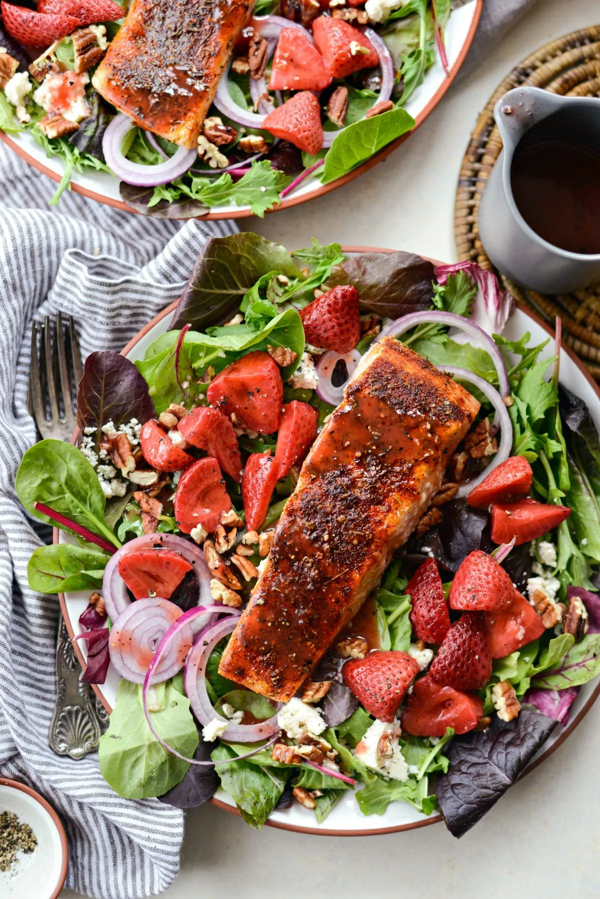 Salmon with Balsamic Strawberries and Bulgur Sweet Pea Salad