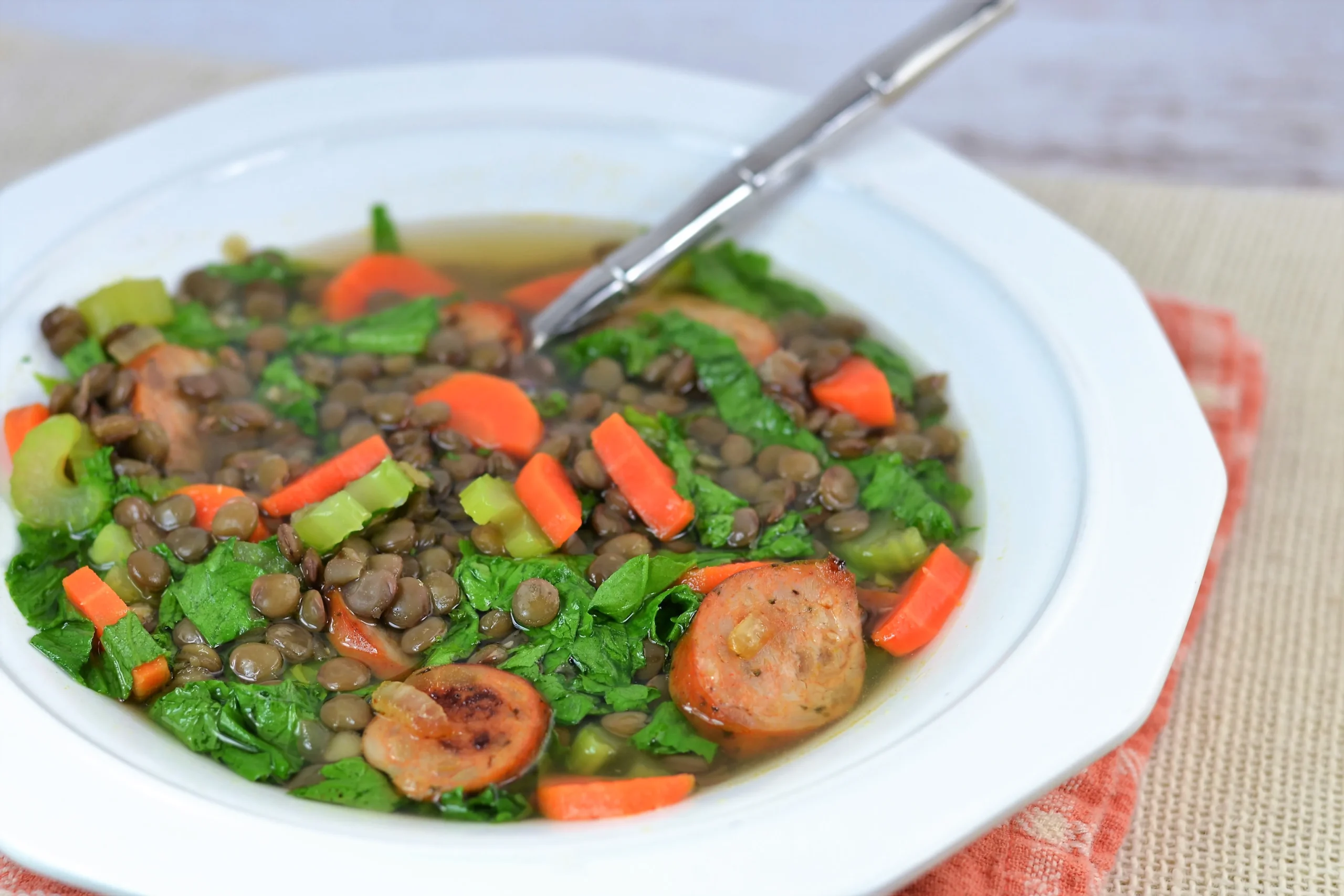 Sausage on Lentils and Greens