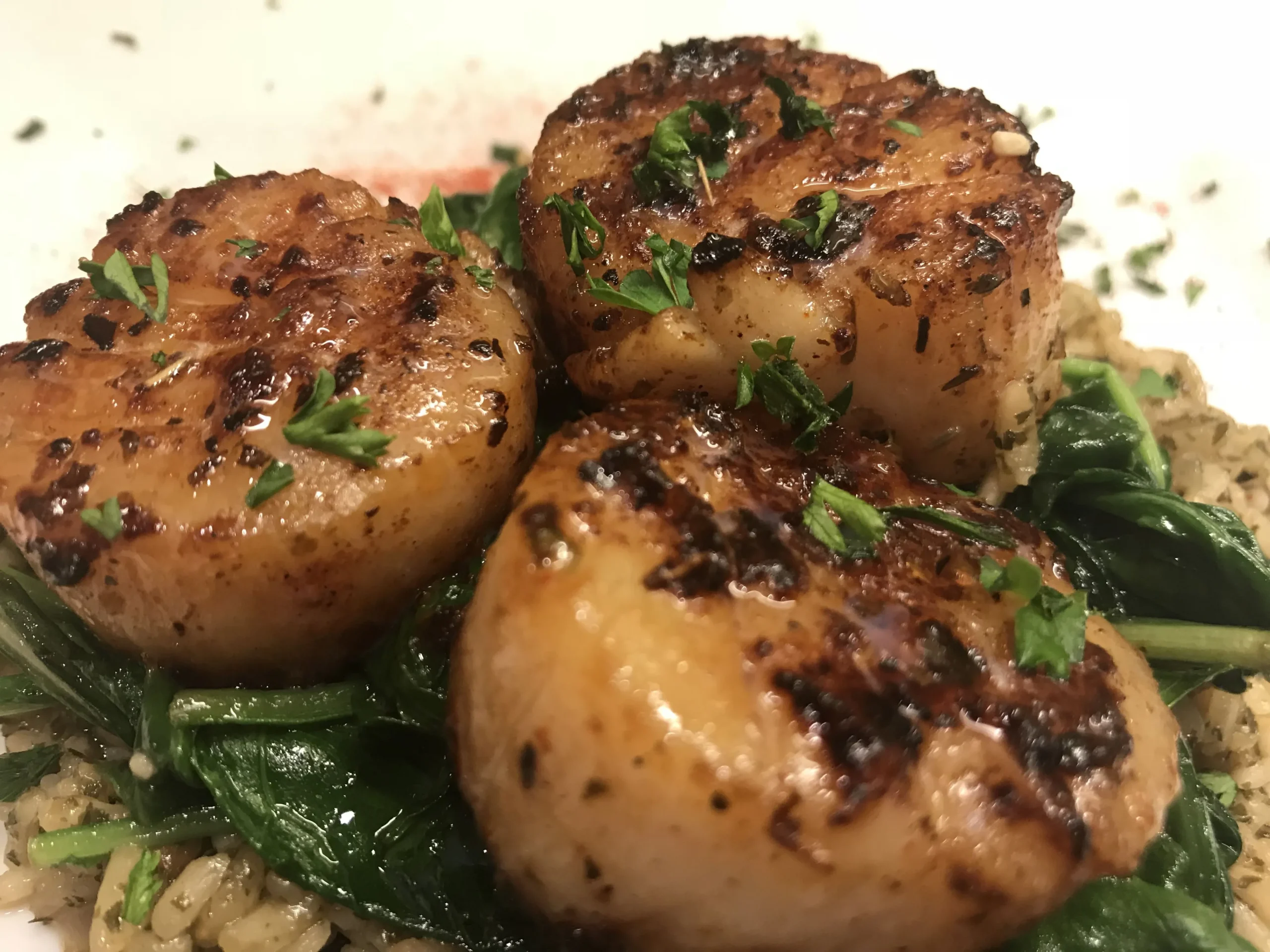 Seared Diver Sea Scallops with Baby Spinach and Oyster Mushroom