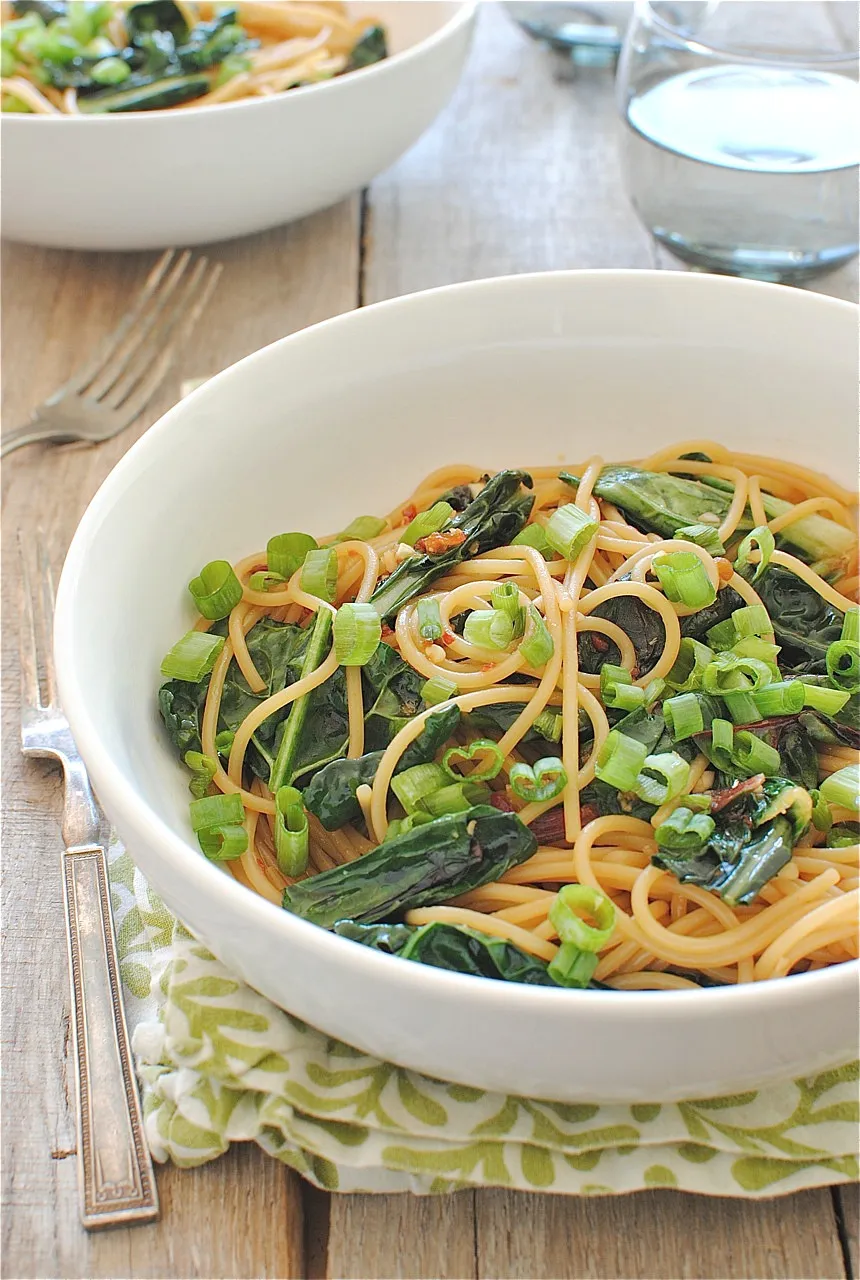 Sesame Noodles with Wilted Greens