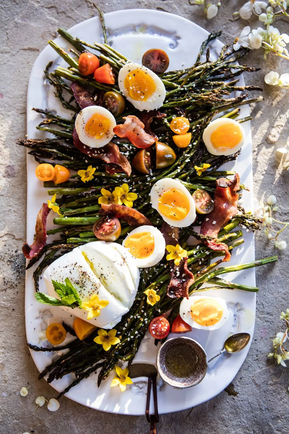 Sesame Roasted Asparagus Egg and Bacon Salad