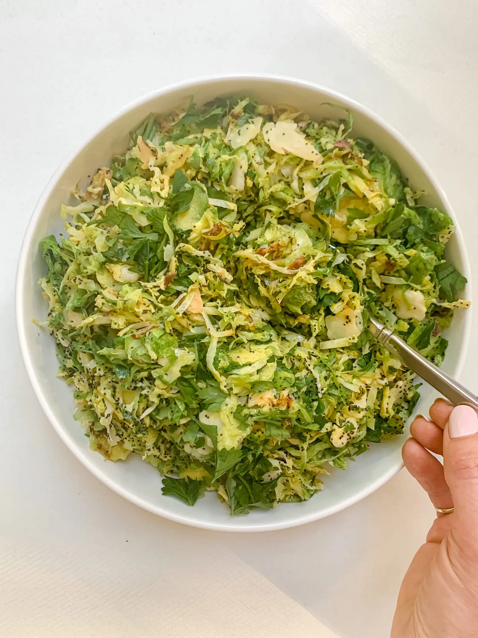 Shredded Brussels Sprouts with Lemon and Poppy Seeds