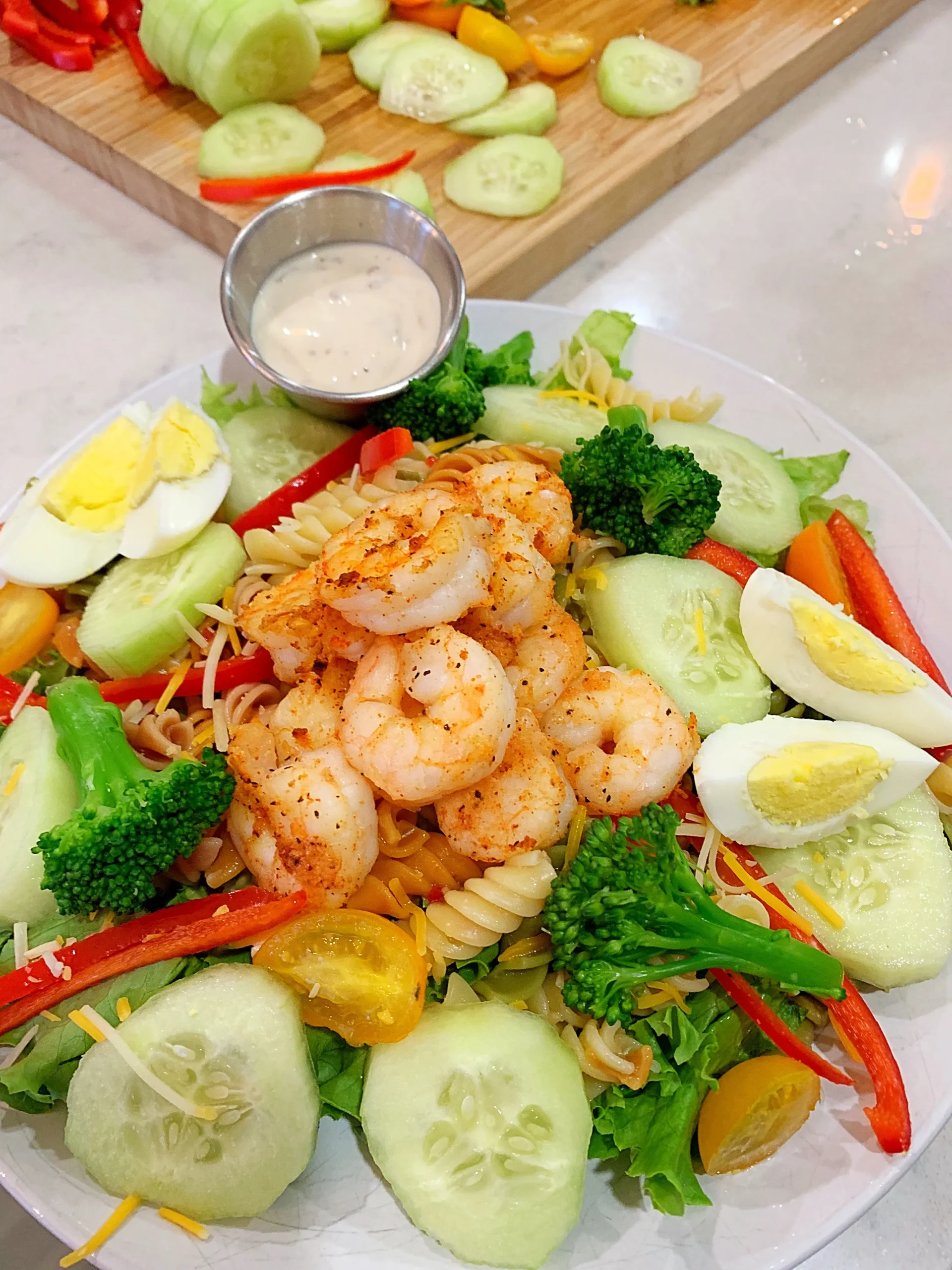 Shrimp and Vegetable Salad with Pine Nut Dressing