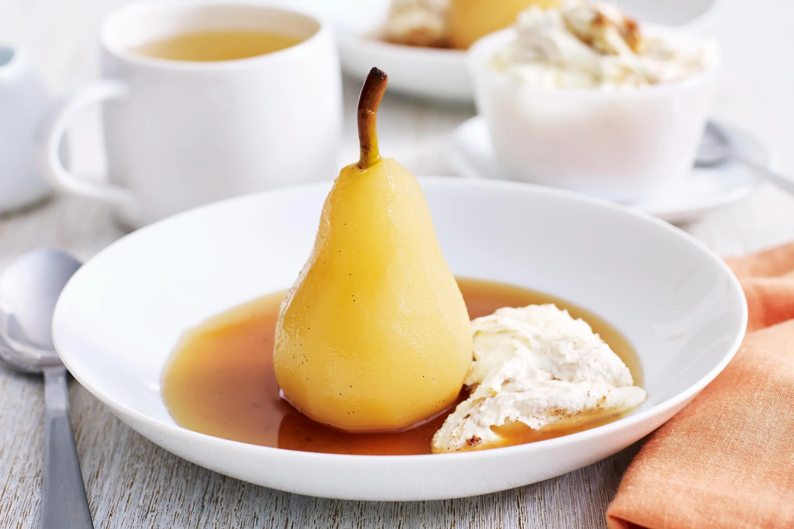 Simple Cinnamon Poached Pears with Maple Syrup Mascarpone Filling