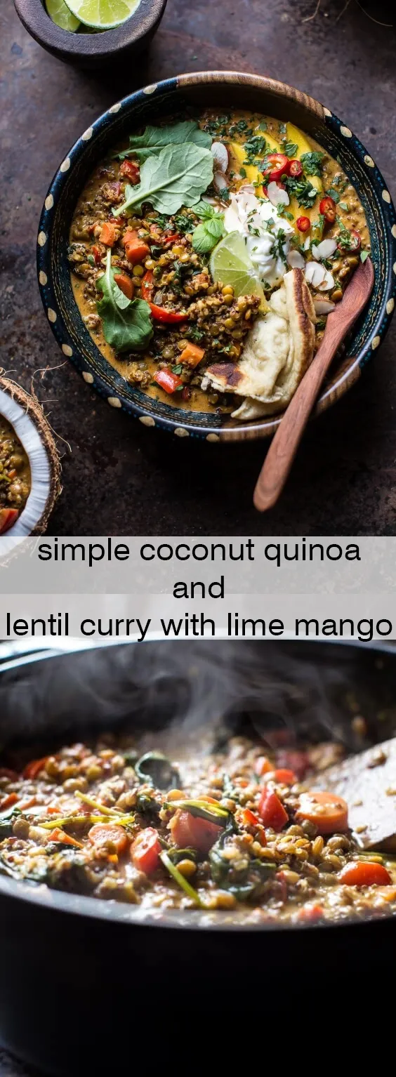 Simple Coconut Quinoa and Lentil Curry with Lime Mango