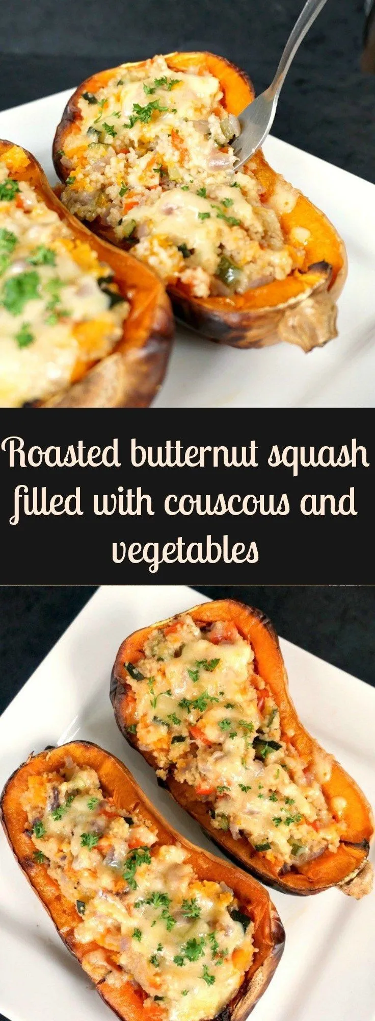 Simple Roasted Butternut Squash Stuffed with Couscous and Vegetables