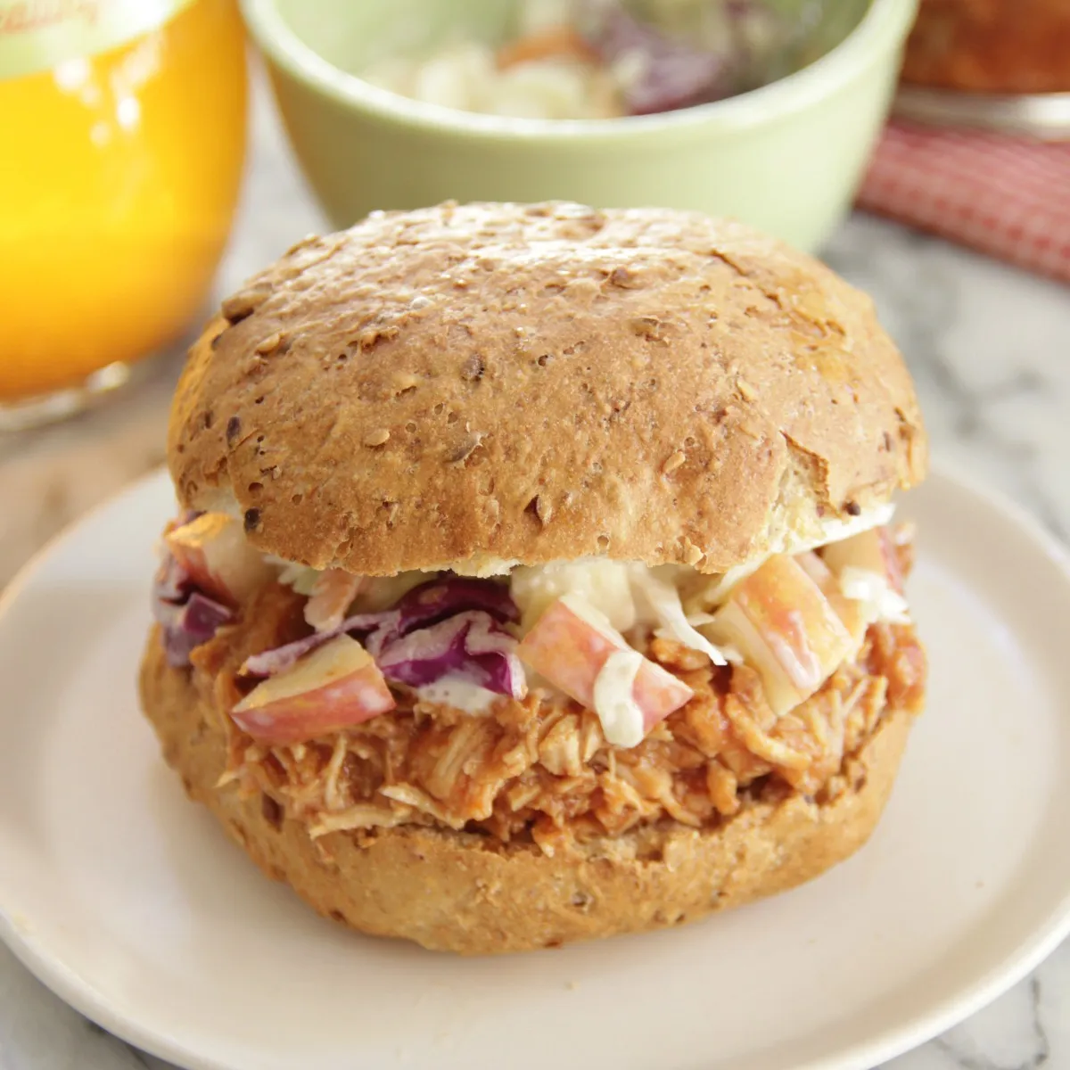 Slow Cooker Applesauce Pulled Chicken Sandwiches