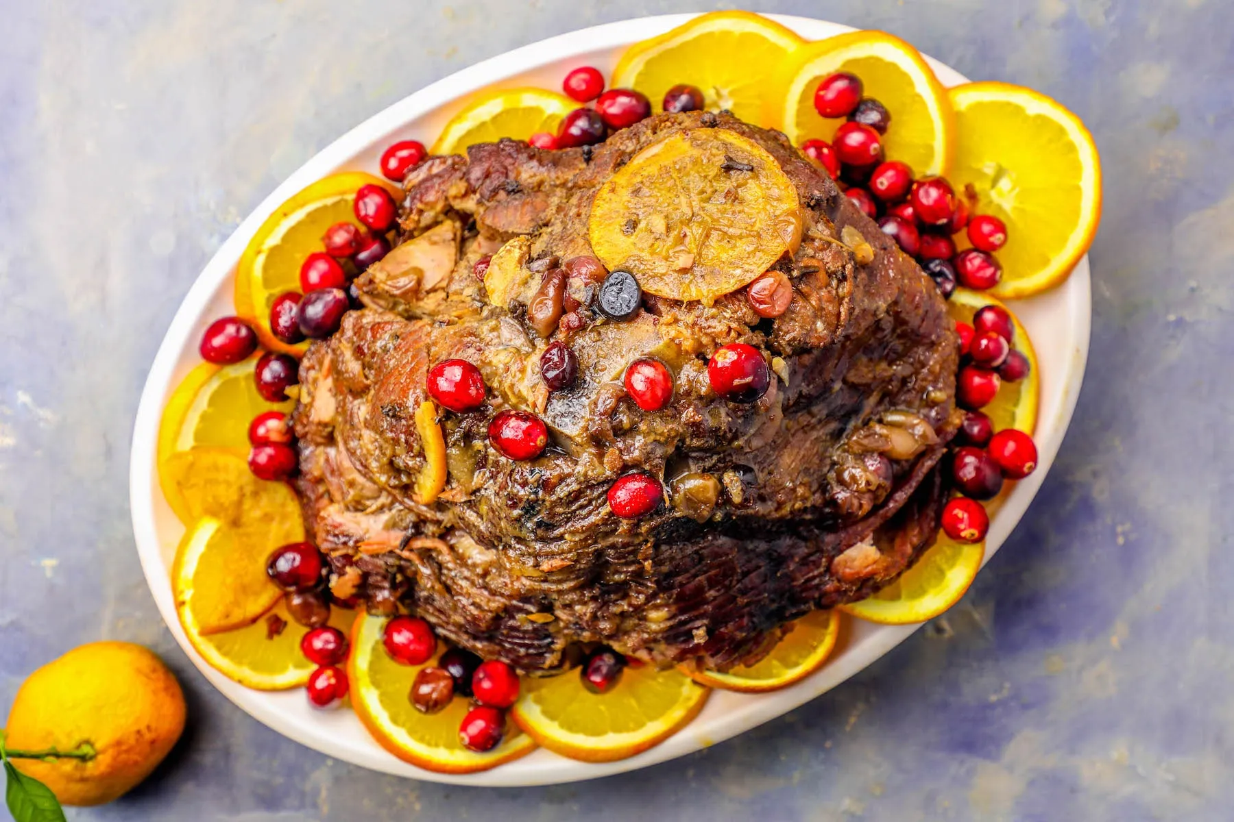 Slow Cooker Orange Cranberry Ginger Glazed Ham