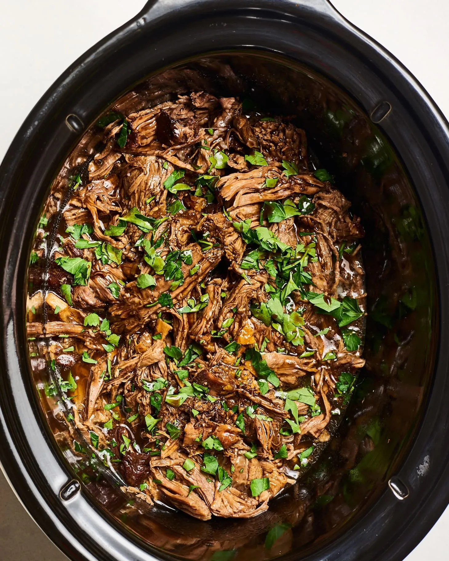 Slow Cooker Shredded Beef Balsamic Peanut Sauce