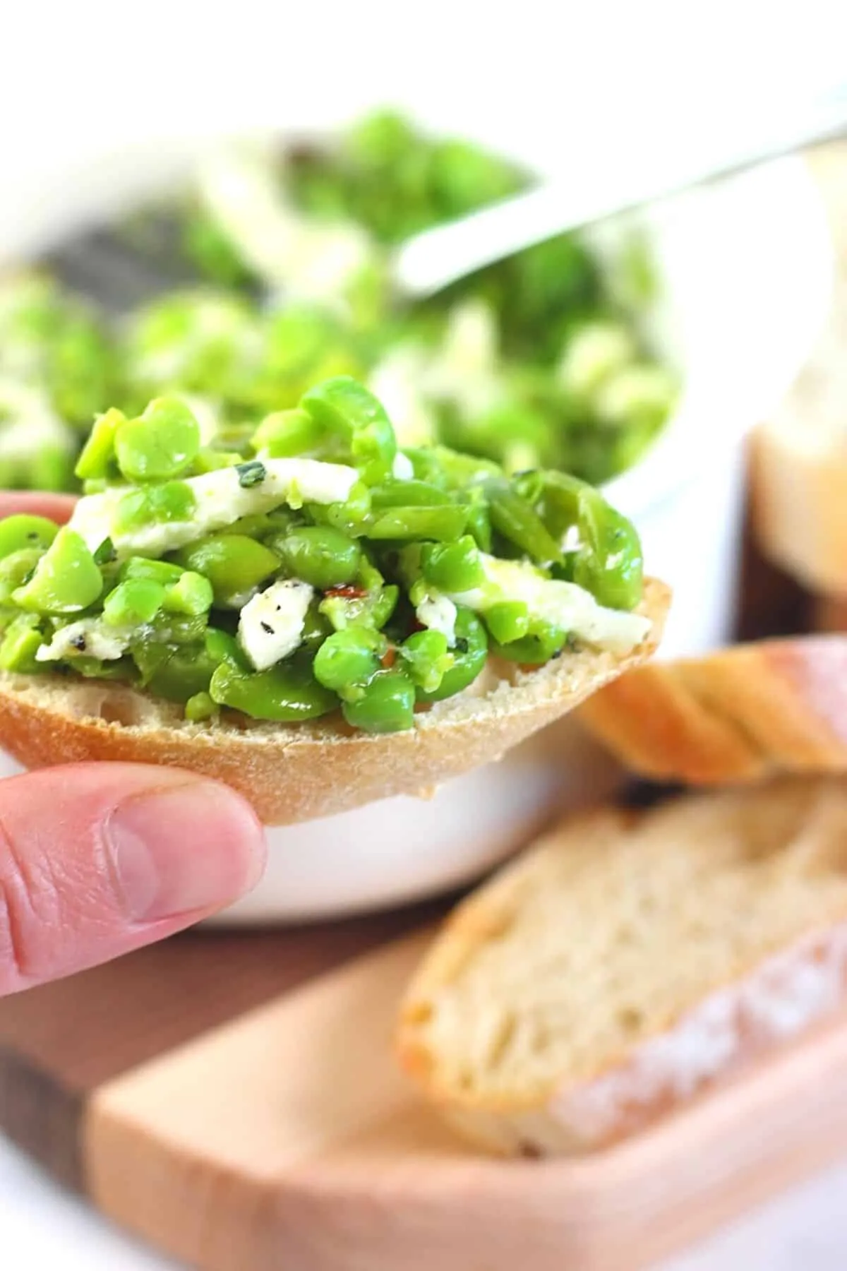 Smashed Pea and Stracciatella Crostini