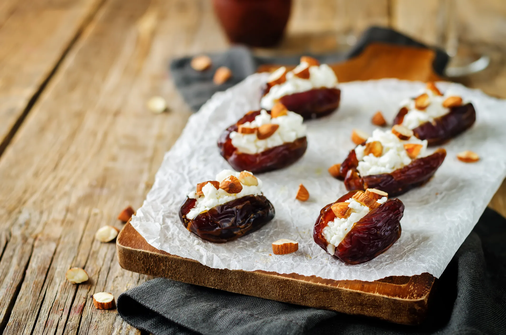 Smoked Almond Goat Cheese Stuffed Dates