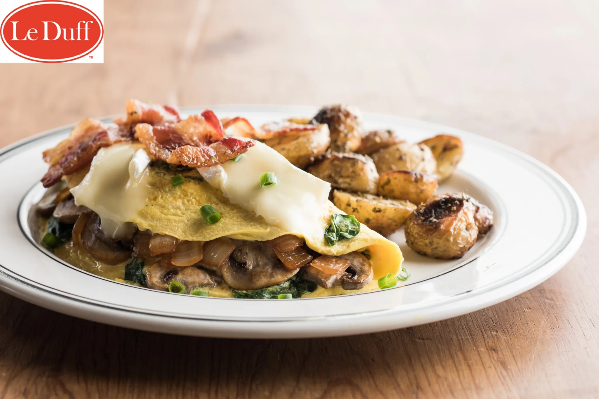 Smoked Brie Wedge Bacon Mushroom Omelet