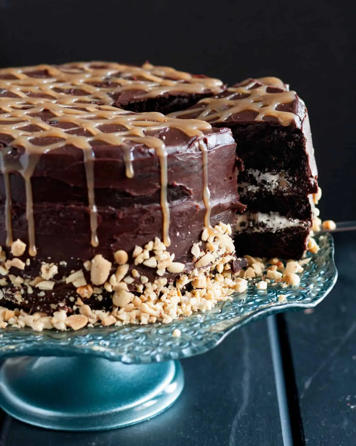 Snickers Cake Caramel Peanut Filled Chocolate Cake
