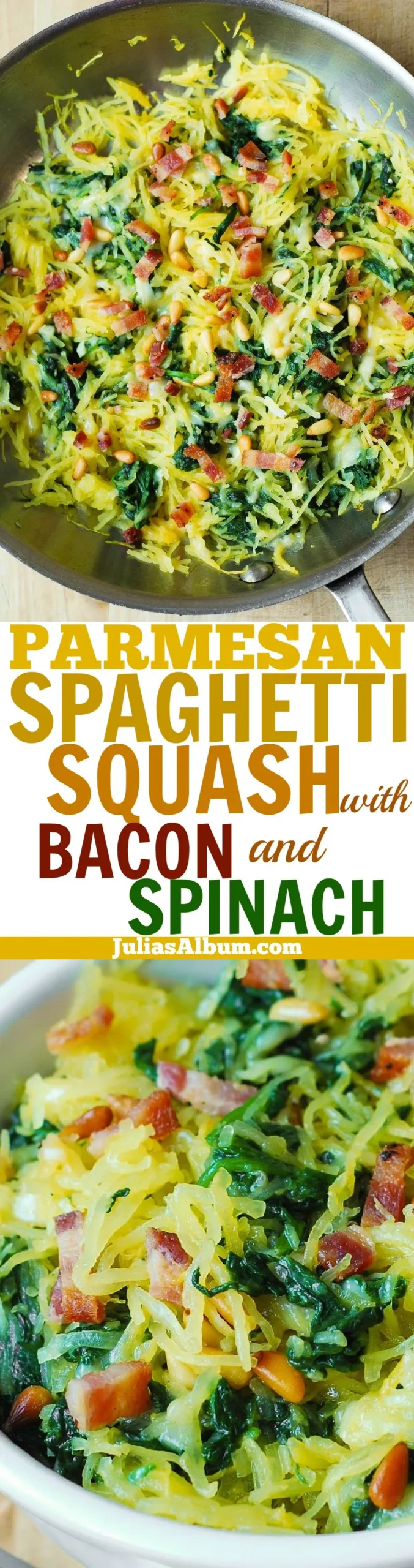 Spaghetti Squash with Spinach, Garlic, Pine Nuts