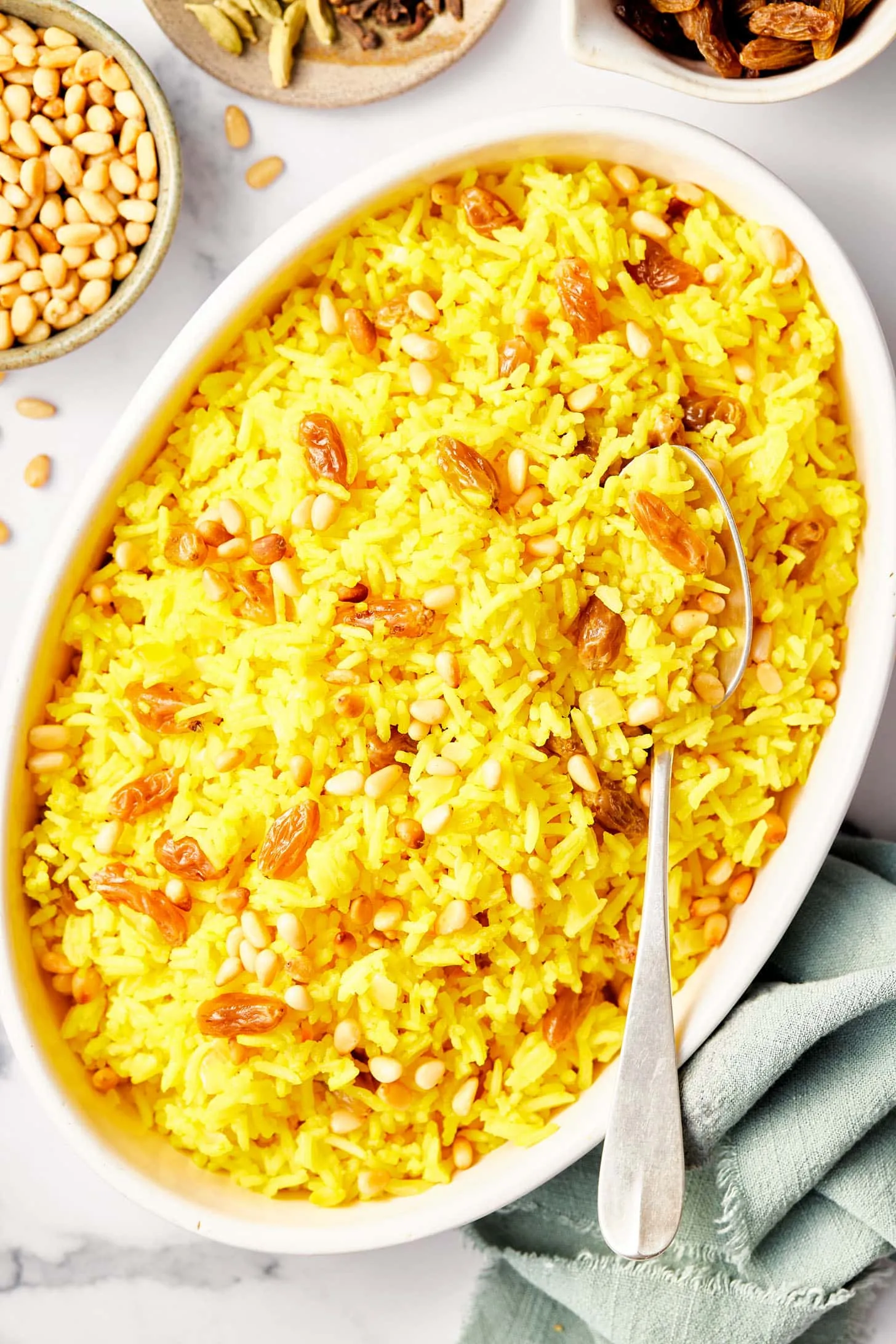 Spanish Saffron Rice with Raisins and Pine Nuts