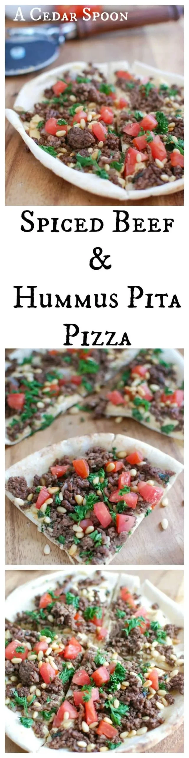 Spiced Beef and Hummus Pita Pizza