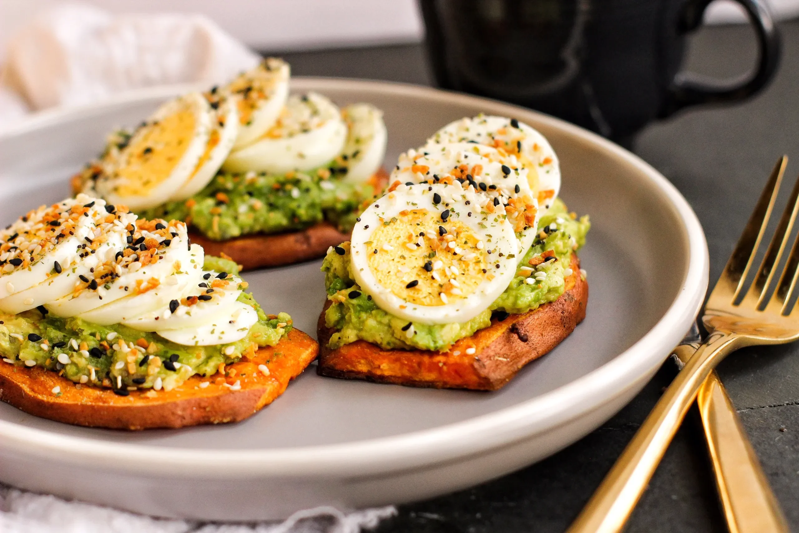 Spiced Sweet Potatoes on Country Toast with Banana Peppers and Cilantro
