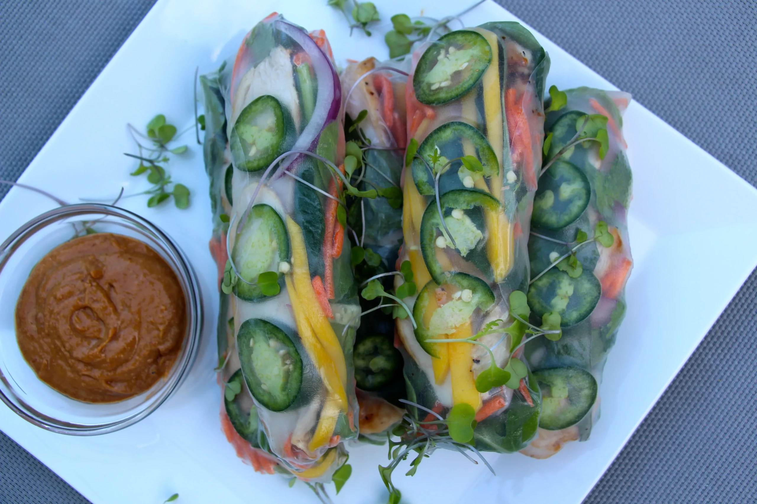 Spicy Chicken and Mango Spring Rolls