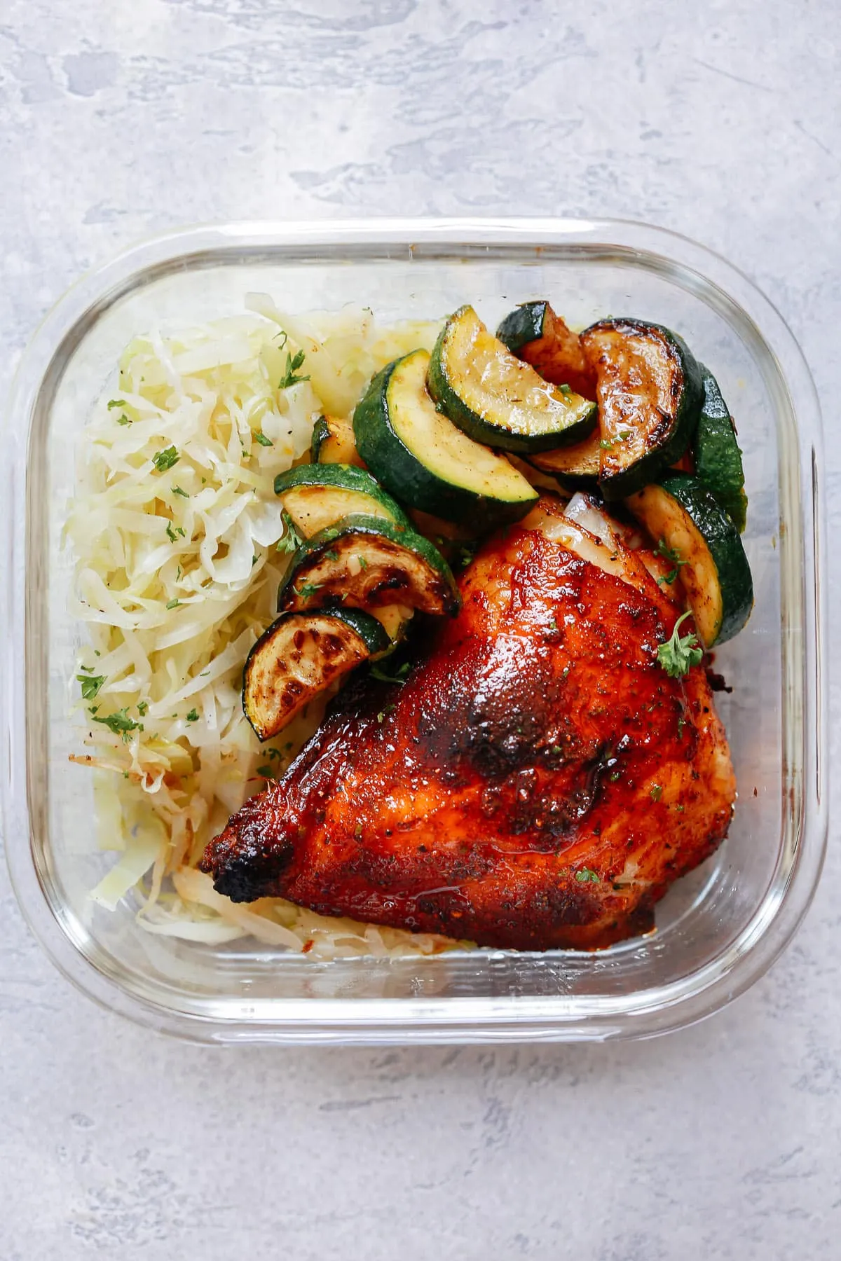 Spicy Chicken with Sauteed Cabbage and Zucchini Bowls