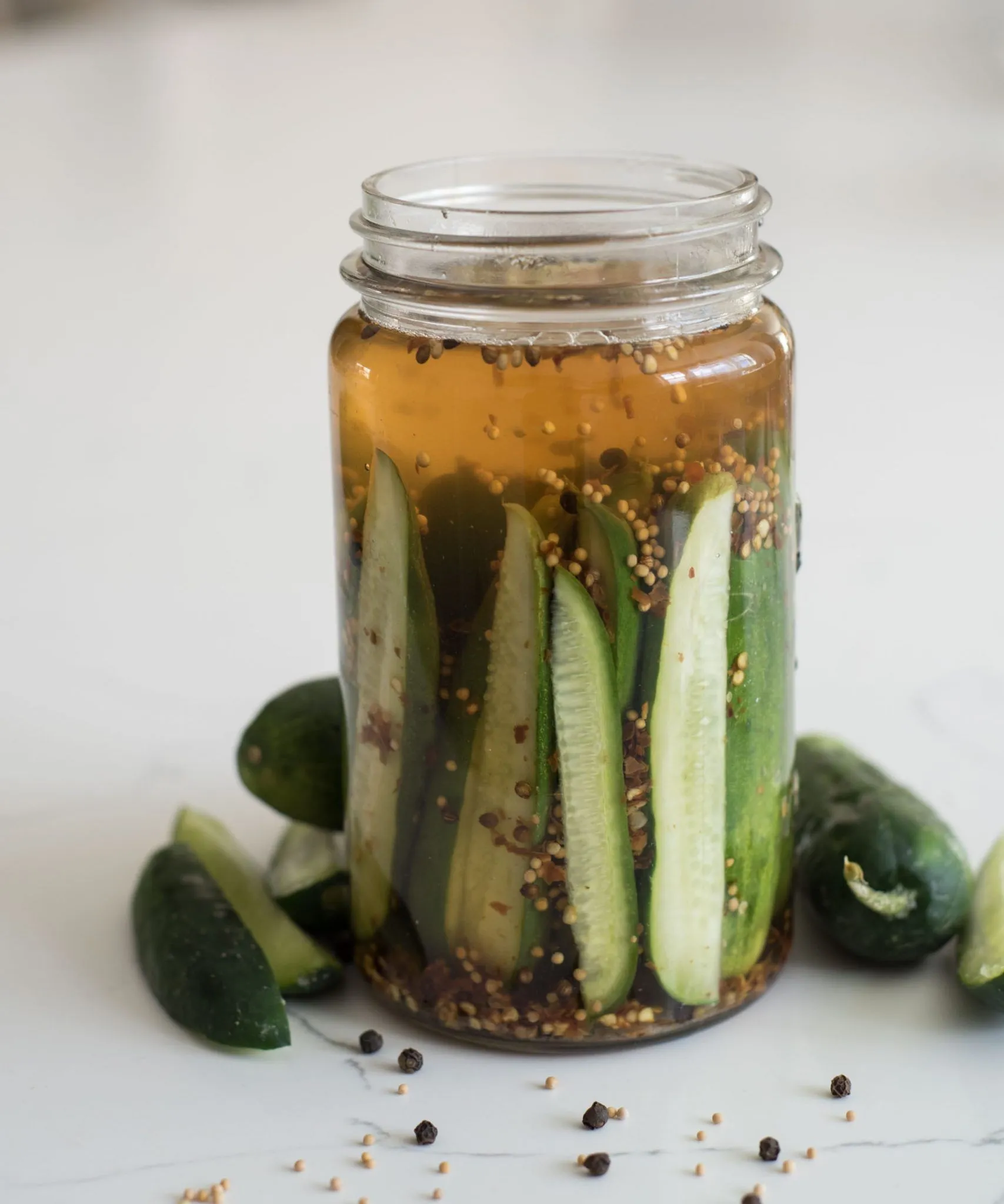 Spicy Garlicky Pickled Cucumbers in Vinegar Brine