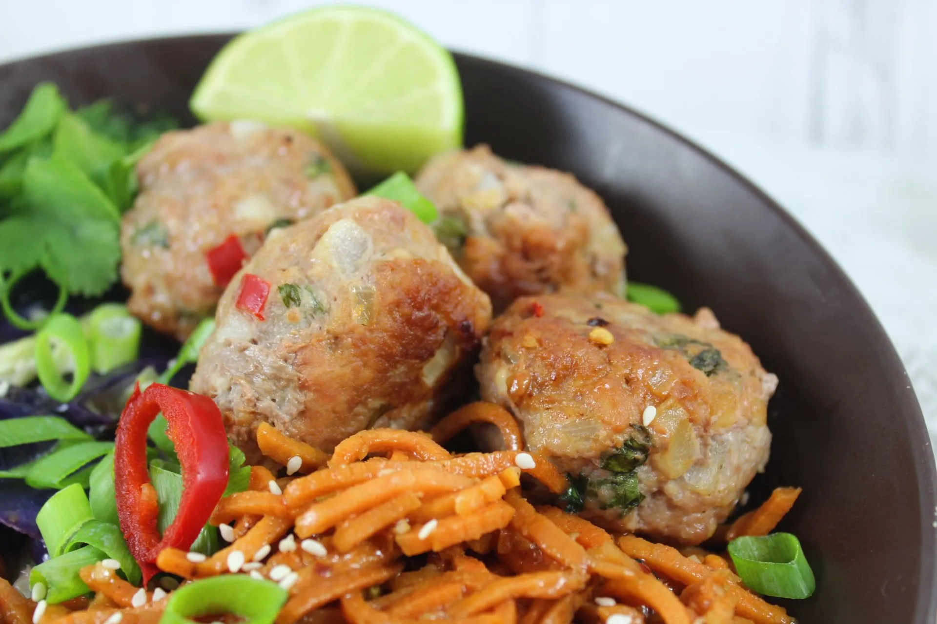 Spicy Pork Meatballs with Sesame Noodles