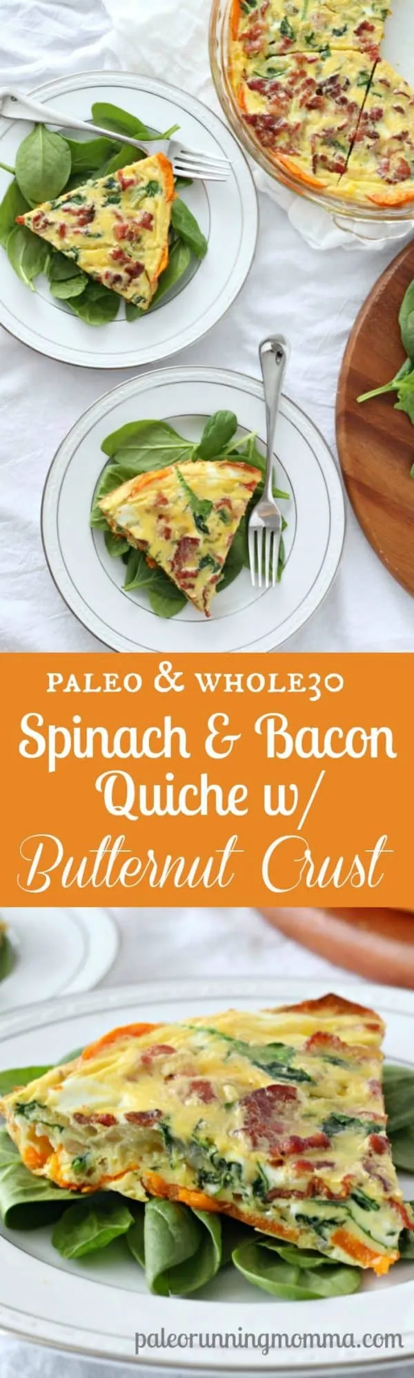 Spinach Bacon Quiche with Caramelized Onions Butternut Crust Paleo