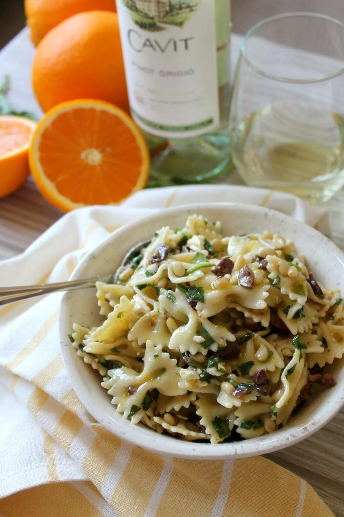 Spinach Olive and Feta Pasta Salad with Spinach