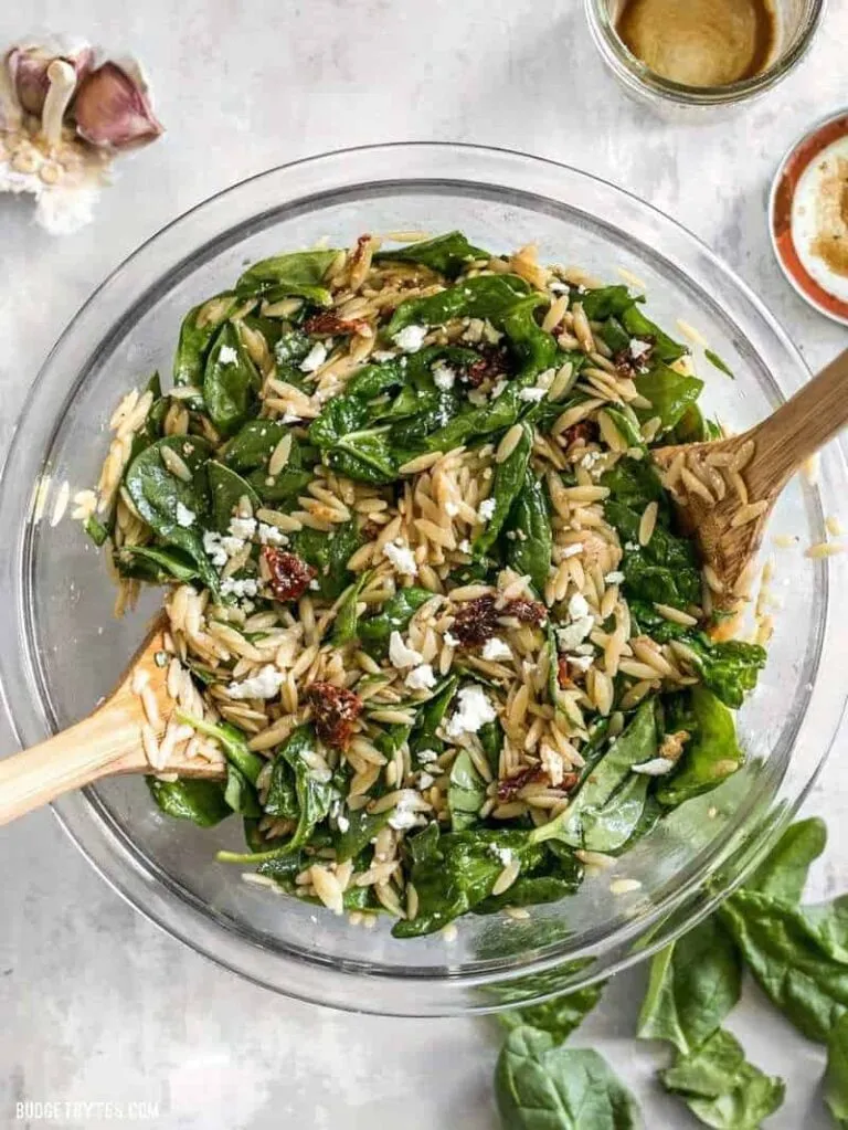 Spinach Orzo Salad with Balsamic Vinaigrette