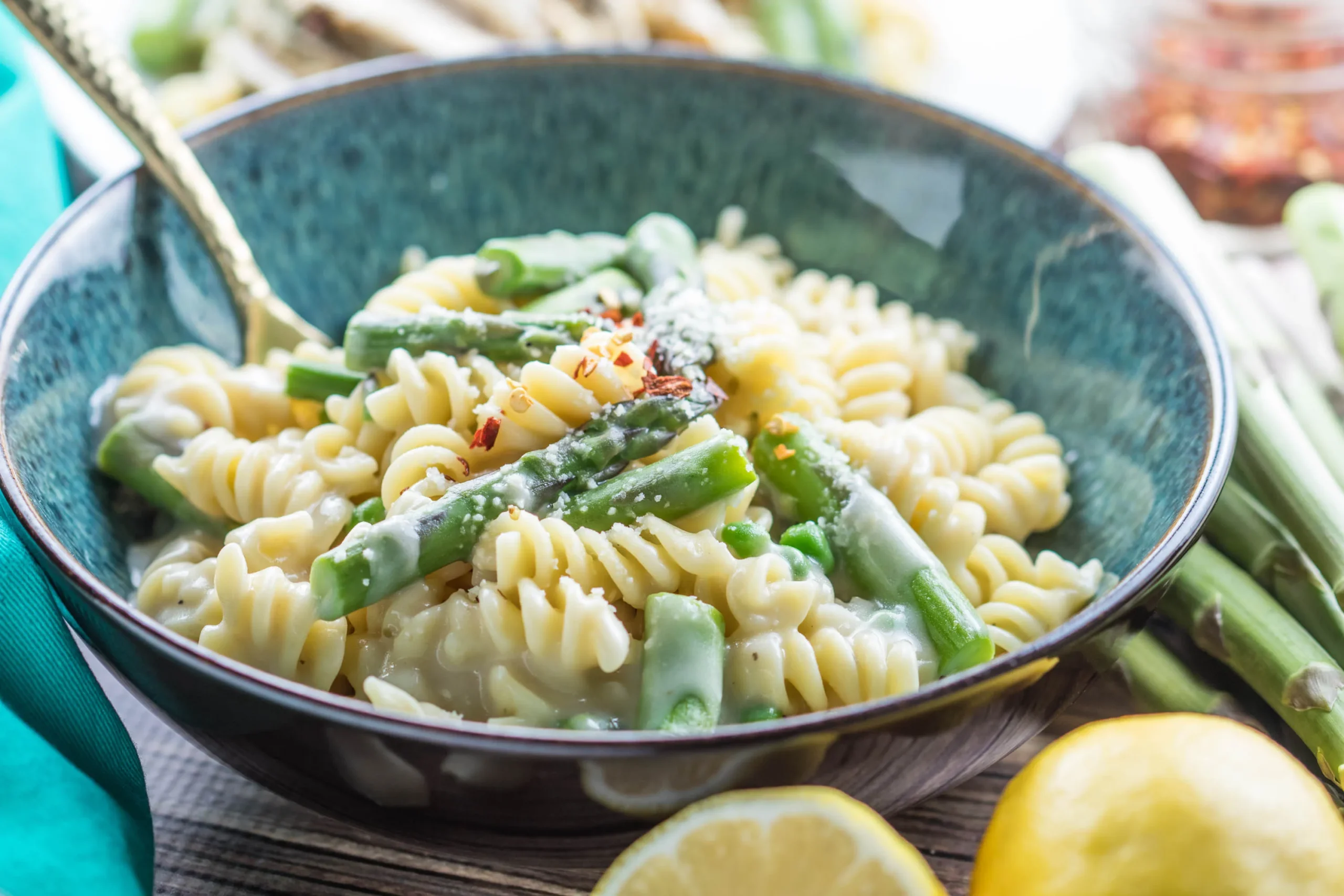 Spring Pasta with Asparagus, Peas, Mushrooms, and Lemon