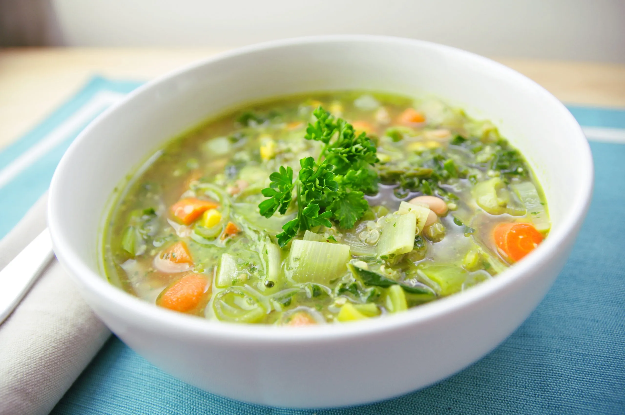 Spring Vegetable Soup with Pesto