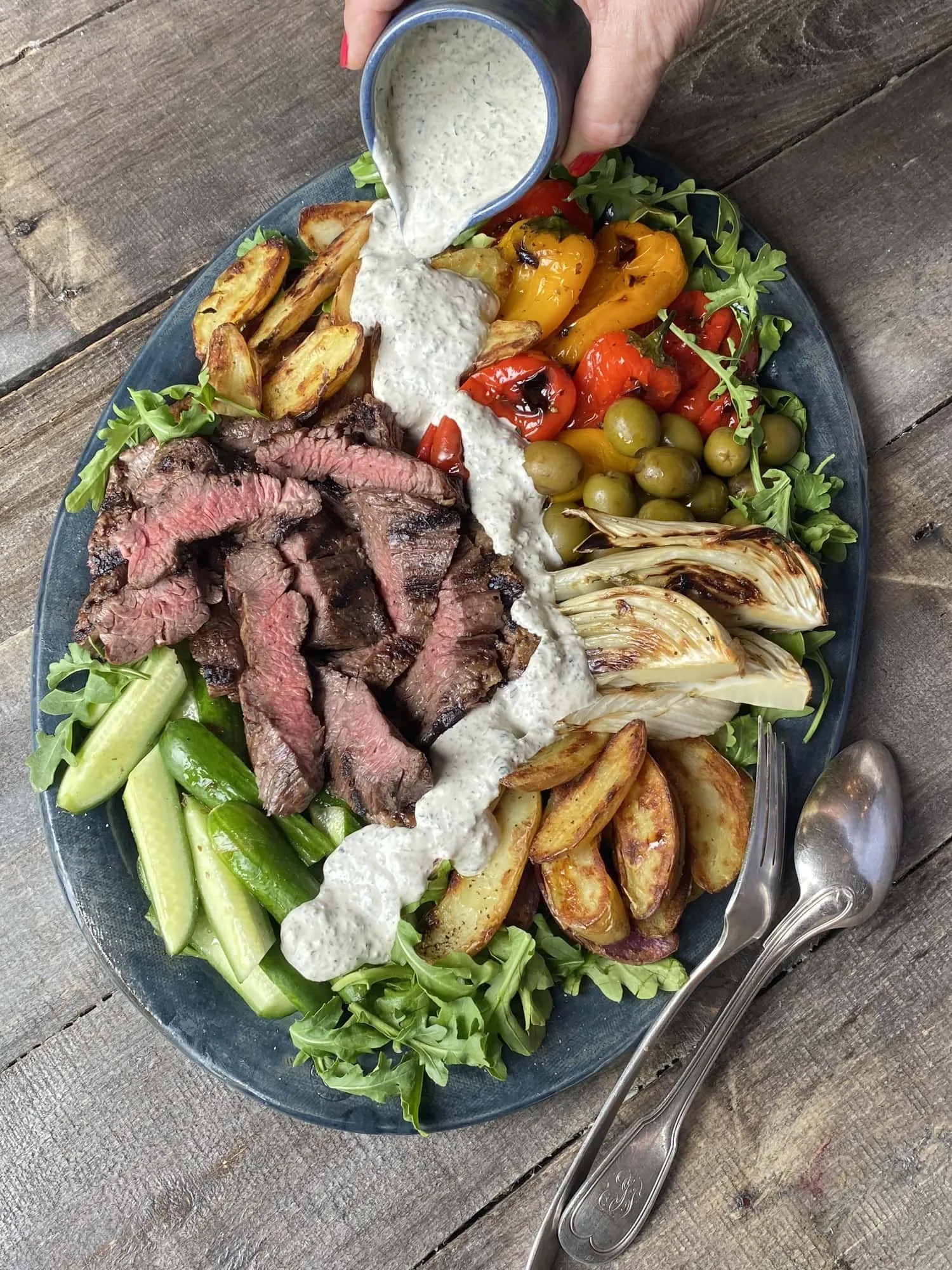 Steak Salad with California Olives and Garlic Dressing