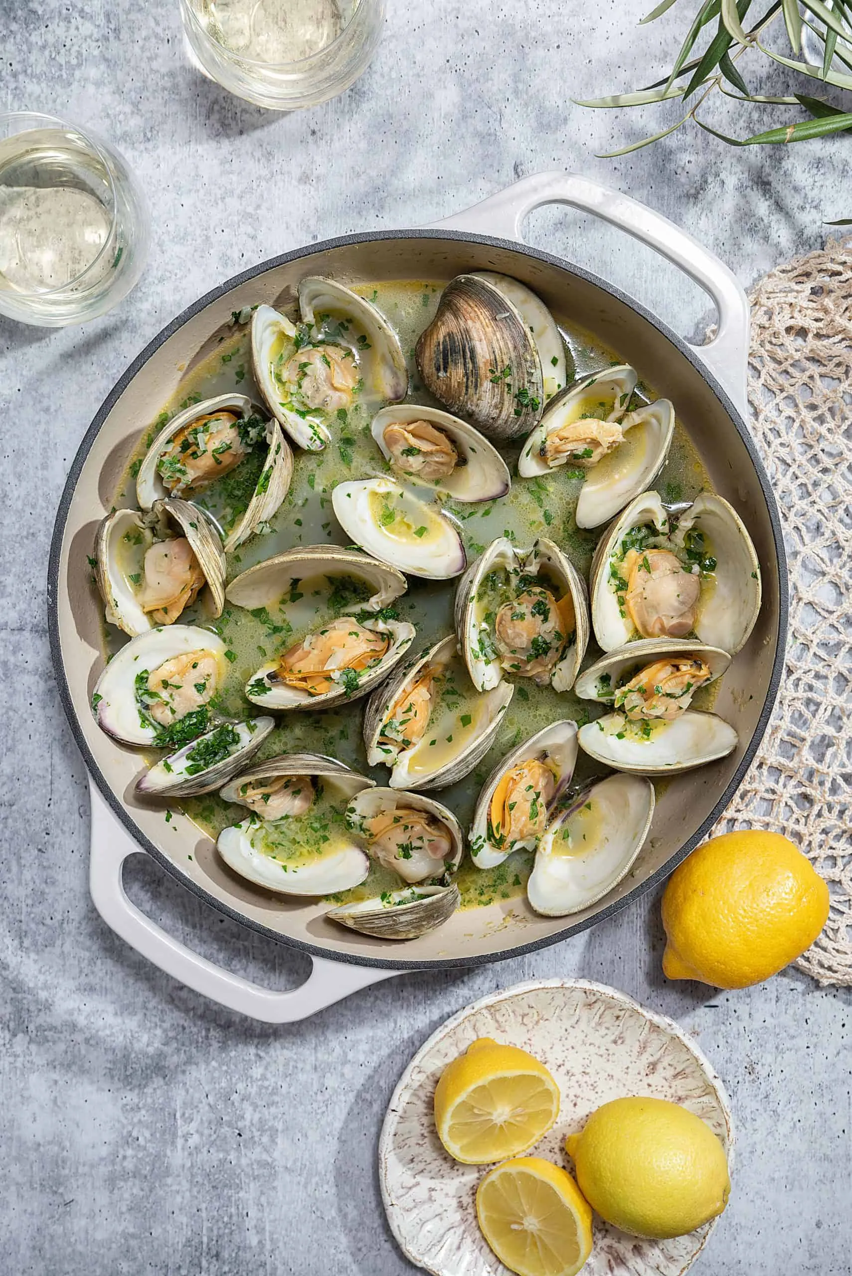 Steamed Clams in a White Wine Butter Garlic Broth