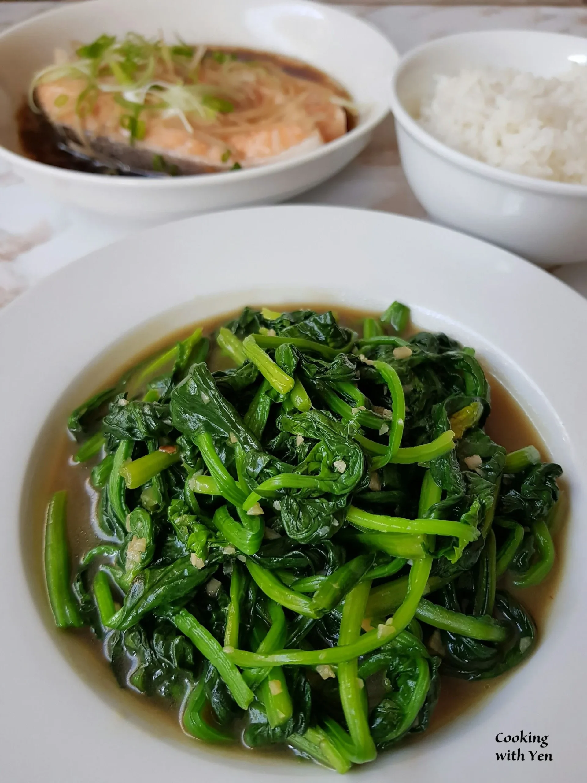 Stir Fried Chinese Greens with Ginger, Oyster and Soy Sauce
